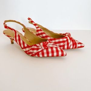 Talbots Sylvie Side Knot Slingbacks in Red Gingham size 7.5 NWOT